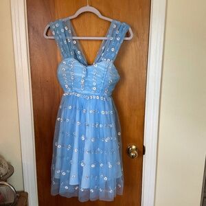 Unique Vintage Brand Party Prom Dress Blue Floral Tulle Sz XS READ